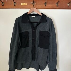 Women’s Gray and Black Fleece Shirt Jacket